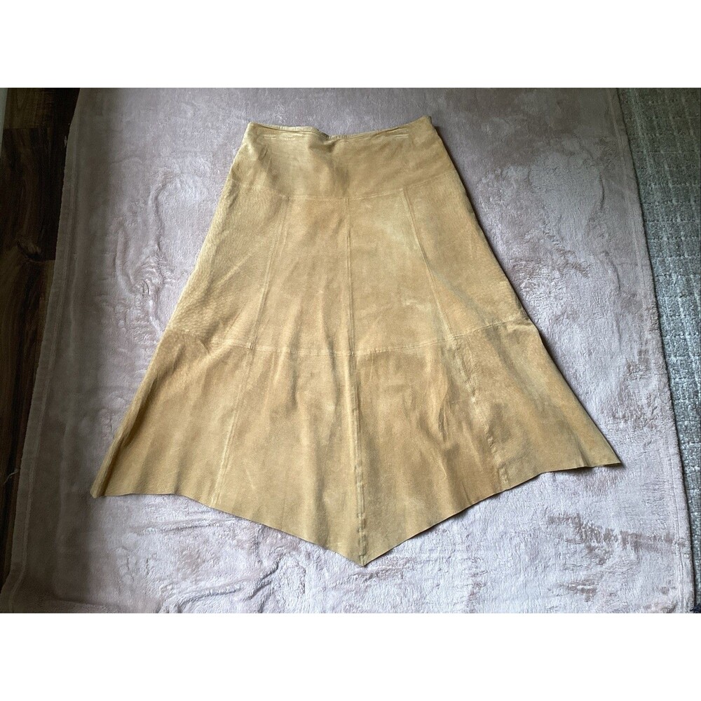 vtg Rem Garson genuine suede leather skirt  sz 14 tan lined maxi western